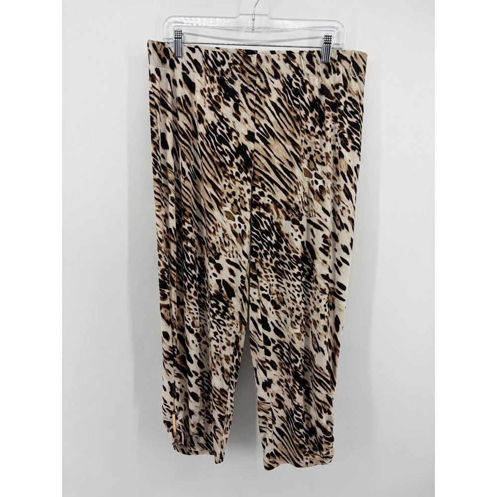 Chico's Womens 1‎ Medium Multi Animal Print Crop Pants Gold Bar Hem Knit
